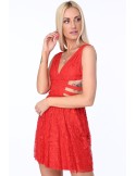 Rotes Kleid mit Gummibändern an den Seiten ZZ304 – Online-Shop – Boutique